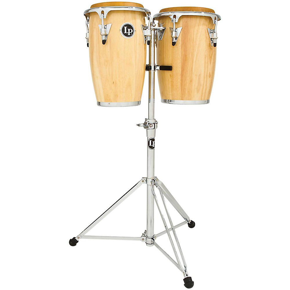 Lp Junior Wood Congas With Chrome Hardware And Stand Natural