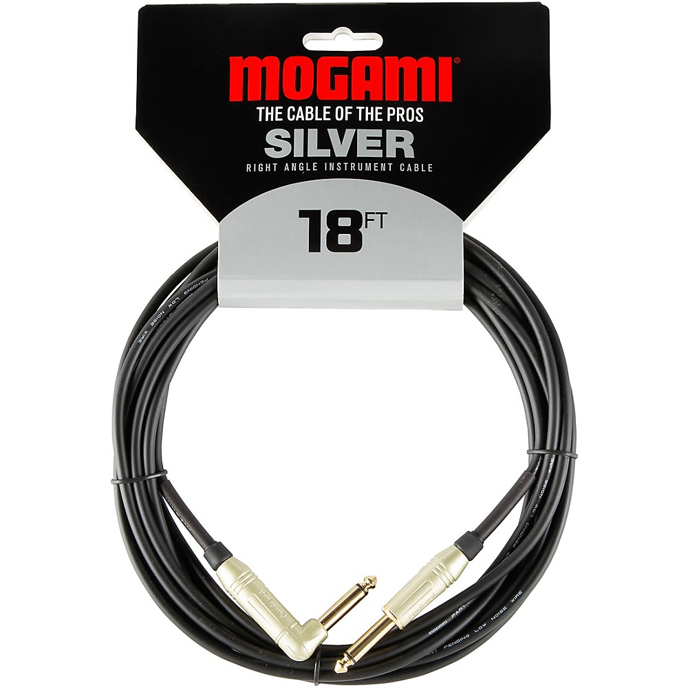 Mogami Series Guitar Cable Straight to Right Angle 18 ft Silver