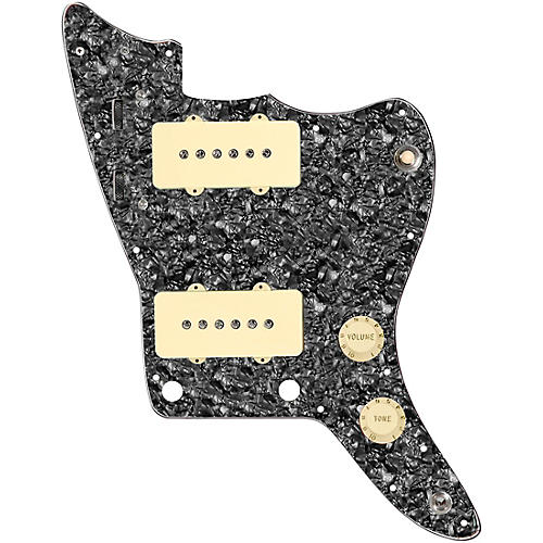 920d Custom JM Grit Loaded Pickguard for Jazzmaster With Aged White Pickups and Knobs and JMH-V Wiring Harness Black Pearl