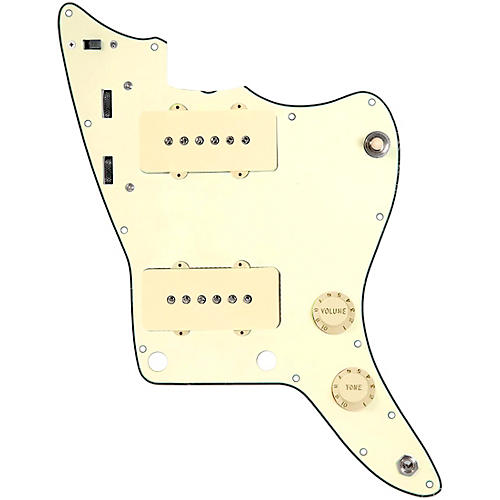 920d Custom JM Grit Loaded Pickguard for Jazzmaster With Aged White Pickups and Knobs and JMH-V Wiring Harness Cream
