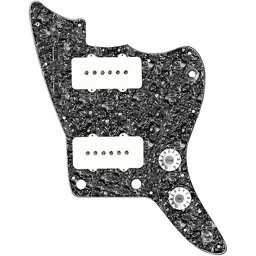 920d Custom JM Grit Loaded Pickguard for Jazzmaster With White Pickups and Knobs and JMH-V Wiring Harness Black Pearl