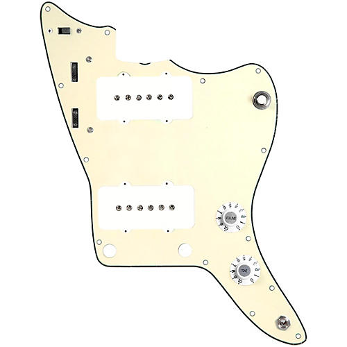 920d Custom JM Grit Loaded Pickguard for Jazzmaster With White Pickups and Knobs and JMH-V Wiring Harness Cream