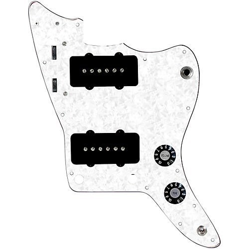 920d Custom JM Vintage Loaded Pickguard for Jazzmaster With Black Pickups and Knobs and JMH-V Wiring Harness White Pearl