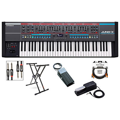 Roland JUNO-X Keyboard With KS-20X Stand, DP-10 & EV-5 Pedals, Plus Black Series Audio & MIDI Cables