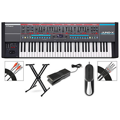 Roland JUNO-X Keyboard With Proline X-Stand, Sustain & Expression Pedals, Plus Livewire Audio & MIDI Cables