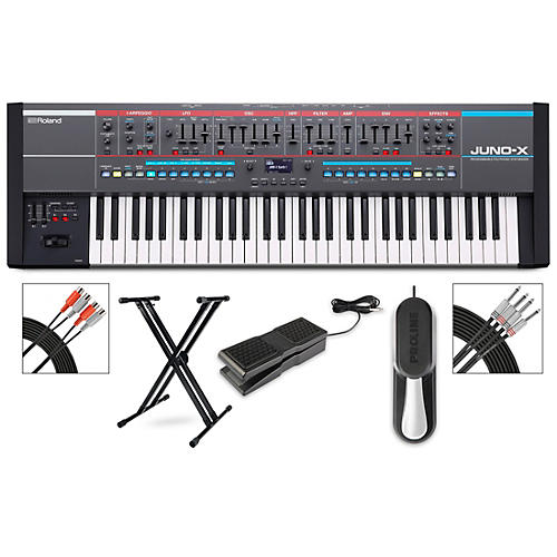 Roland JUNO-X Keyboard With Proline X-Stand, Sustain & Expression Pedals, Plus Livewire Audio & MIDI Cables