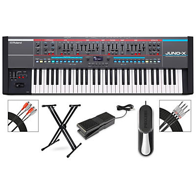 Roland JUNO-X Keyboard With Proline X-Stand, Sustain and Expression Pedal Plus Livewire Audio and MIDI Cables