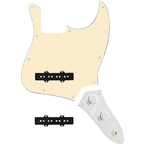920d Custom Jazz Bass Loaded Pickguard With Groove (Modern) Pickups and JB-CON-C Control Plate Aged White