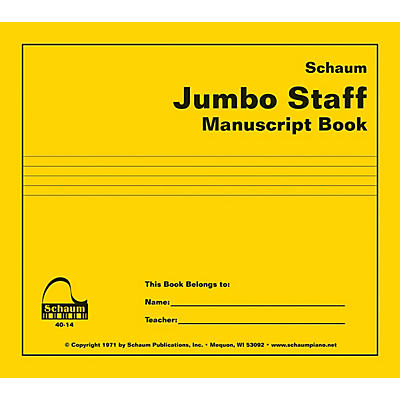 SCHAUM Jumbo Staff Manuscript Book Educational Piano Series Softcover