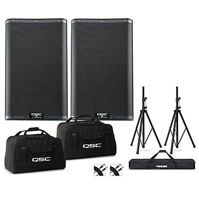 QSC K10.2 10" 2,000W Powered Speaker Pair With Bags, Stands & Cables