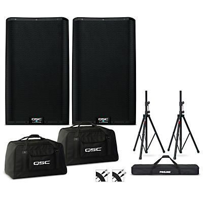 QSC K12.2 12" 2,000W Powered Speaker Pair With Bags, Stands & Cables