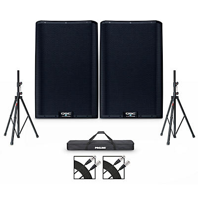 QSC K12.2 12" 2,000W Powered Speaker Pair With Cables & Stands
