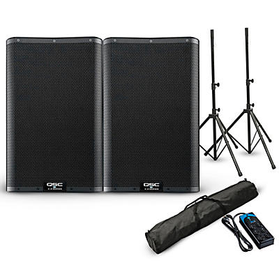 QSC K12.2 12" 2,000W Powered Speaker Pair With Stands & Power Strip