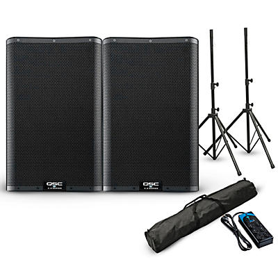 QSC K12.2 12" 2,000W Powered Speaker Pair With Stands and Power Strip