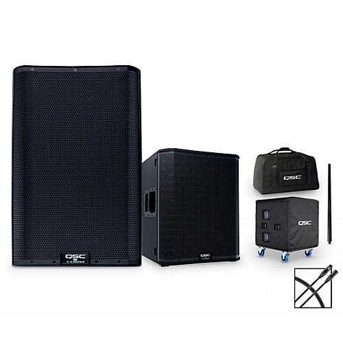 QSC K12.2 Powered Speaker Package With KS118 Subwoofer, SP-36 Speaker Pole, Covers & Cable