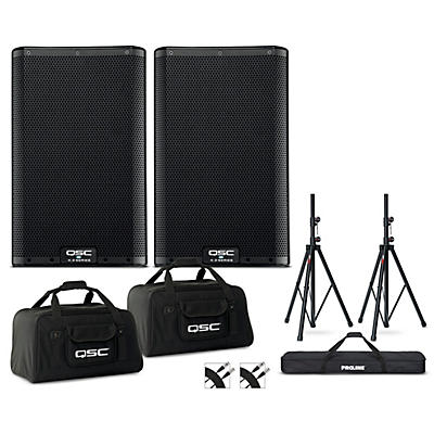 QSC K8.2 8" 2,000W Powered Speaker Pair With Bags, Stands and Cables