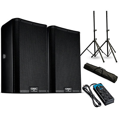 QSC K8.2 8" 2,000W Powered Speaker Pair With Stands & Power Strip