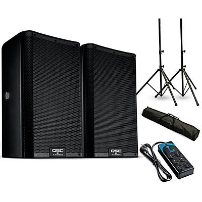 QSC K8.2 8" Powered Speaker Pair With Stands and Power Strip