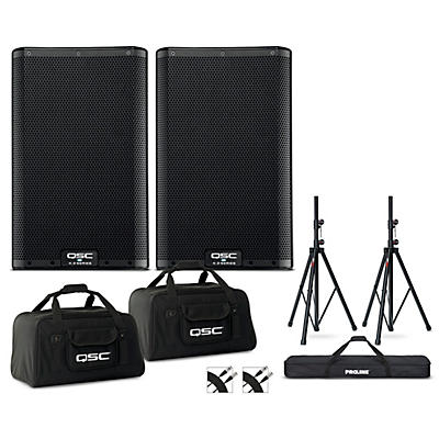 QSC K8.2 Powered Speaker Pair With Bags, Stands and Cables