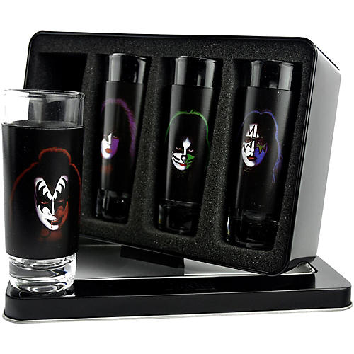 KISS Solo Albums 4 Shot Glass Set with Aluminum Sleeves in Tin Box