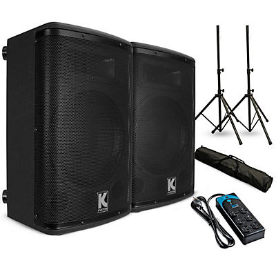 Kustom PA KPX10A 10" Powered Loudpeaker Pair with Stands and Power Strip