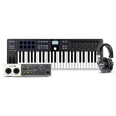 Arturia KeyLab Essential MK3 MIDI Keyboard Controller With Universal Audio Volt 2 USB Audio Interface & TASCAM TH-200X Studio Headphones -