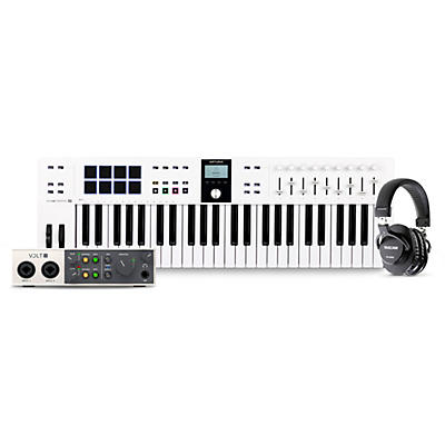 Arturia KeyLab Essential MK3 MIDI Keyboard Controller With Universal Audio Volt 2 USB Audio Interface & TASCAM TH-200X Studio Headphones -