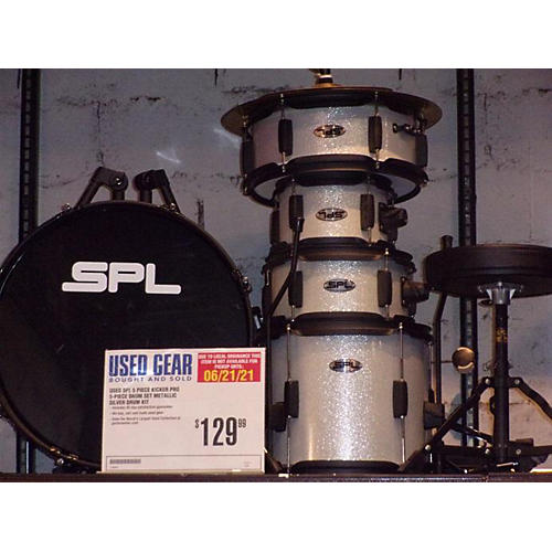 SPL Kicker Pro 5Piece Drum Set Drum Kit Metallic Silver Musician