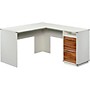 SAUDER WOODWORKING CO. L-Shaped Home Office Workstation for Recording and Content Creation Pearl White/Blaze Acacia