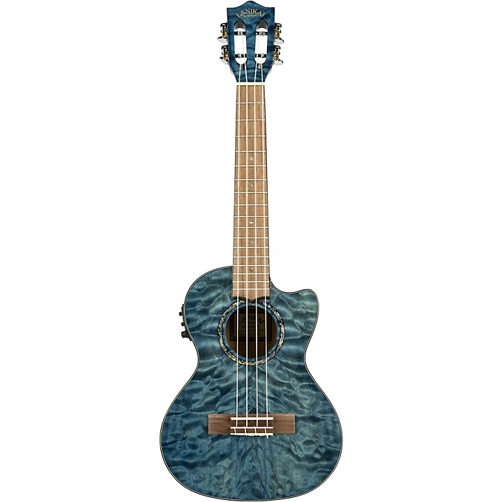 L27689005001004 - Open-Box Lanikai QM-CET Quilted Maple Tenor with Kula PreampAcoustic Electric Ukulele Transparent Blue