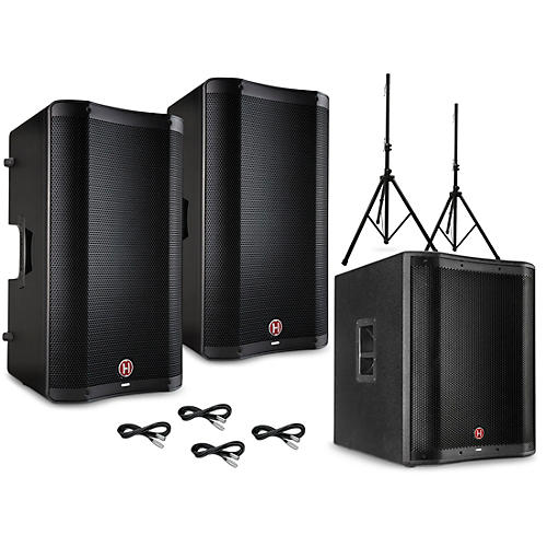 Harbinger VARI 2300 Series Powered Speakers Package With Subwoofer, Stands and Cables