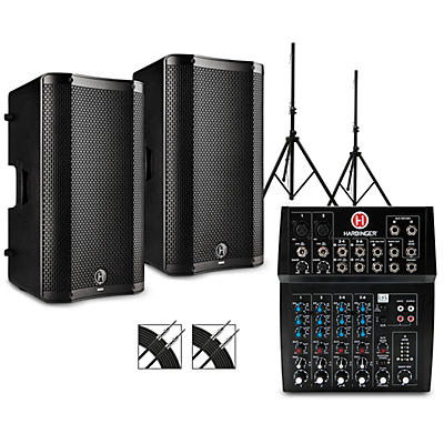 Harbinger L802 Mixer Package With VARI 4000 Series Speakers, Stands and Cables