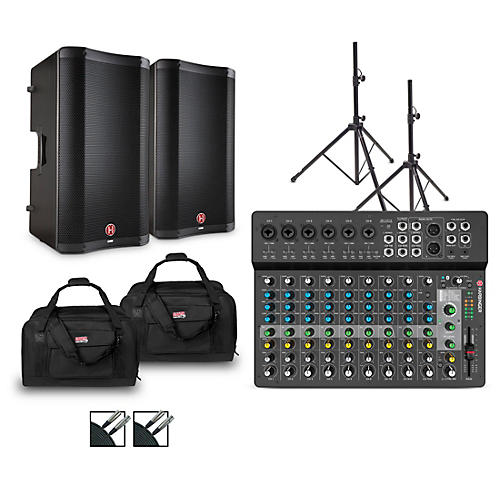 LV14 Mixer With VARI V2300 Powered Speakers, Stands, Cables and Tote Bags