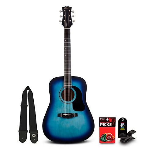 Mitchell Launch D75S Starter Dreadnought Acoustic Guitar With Accessories Blue Burst