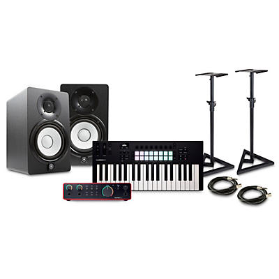 Novation Launchkey MK4 Keyboard Controller With Focusrite 2i2 USB Audio Interface & Yamaha HS5 5" Studio Monitor Pair Package (Cables/Stands Included) -