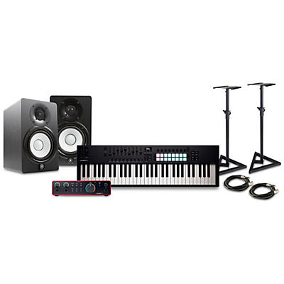 Novation Launchkey MK4 Keyboard Controller With Focusrite 2i2 USB Audio Interface & Yamaha HS5 5" Studio Monitor Pair Package (Cables/Stands Included) -