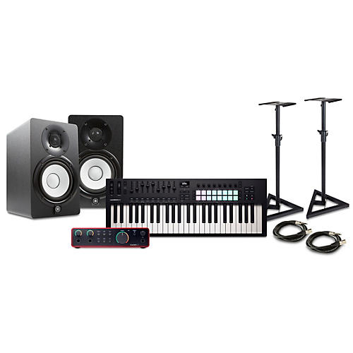Novation Launchkey MK4 Keyboard Controller with Focusrite 2i2 USB Audio Interface and Yamaha HS5 5