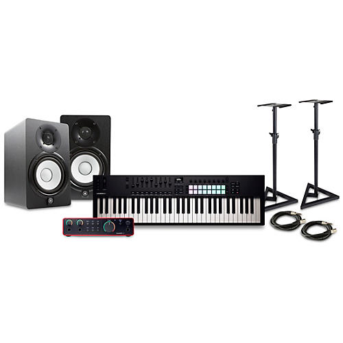 Novation Launchkey MK4 Keyboard Controller with Focusrite 2i2 USB Audio Interface and Yamaha HS5 5