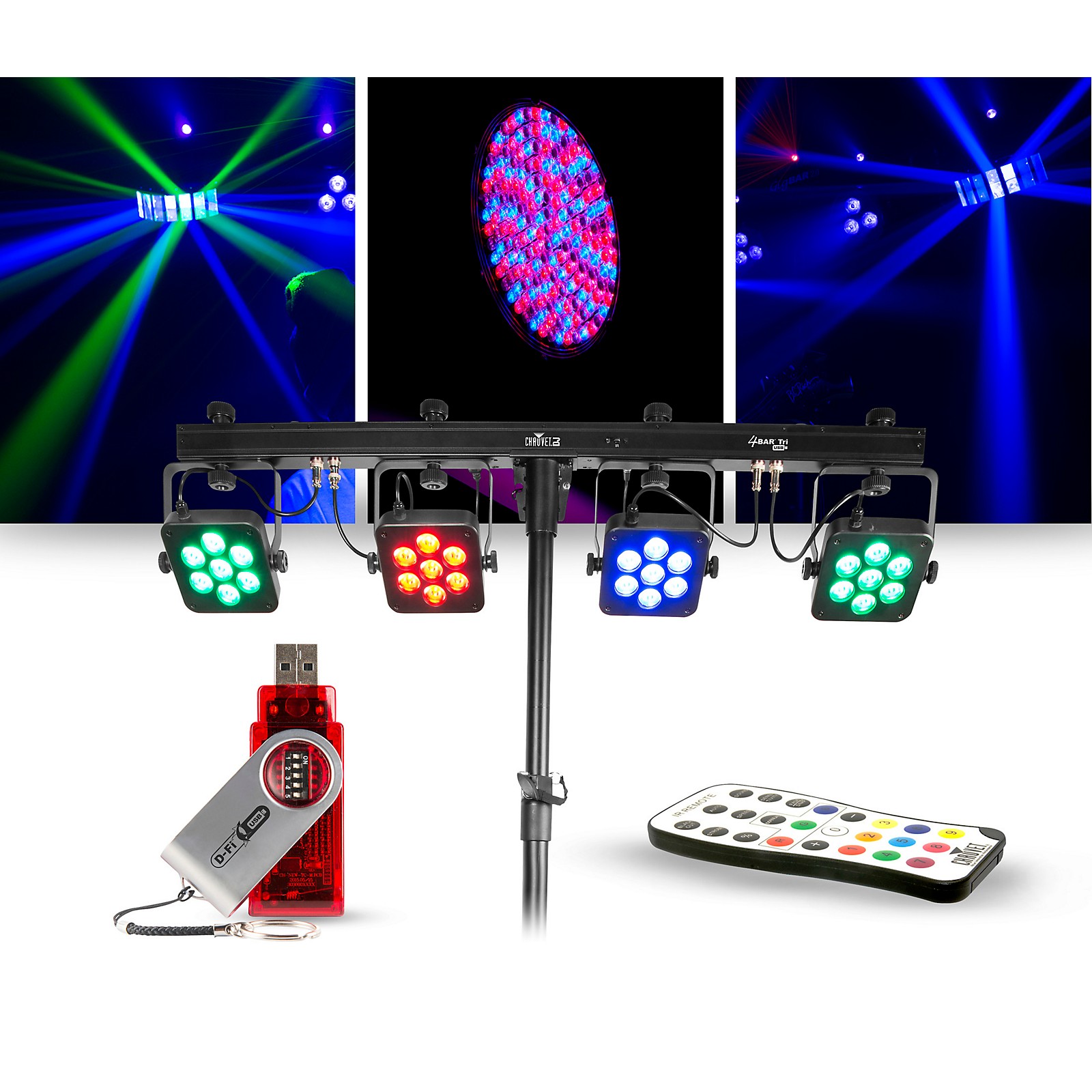 CHAUVET DJ Lighting Package with 4BAR Tri USB RGB Fixture, IRC-6 Remote ...