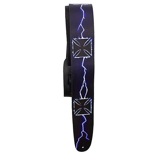 Perri's Lightning Cross Printed Leather Guitar Strap Blue 2.5 in.
