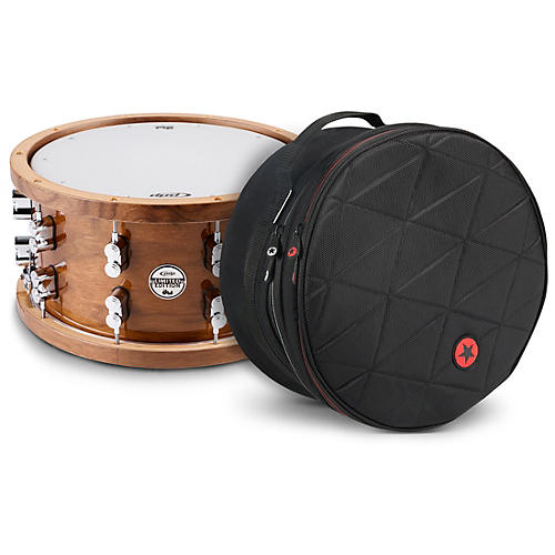 PDP Limited-Edition Dark Stain Walnut and Maple Snare With Walnut Hoops and Chrome Hardware and Road Runner Bag