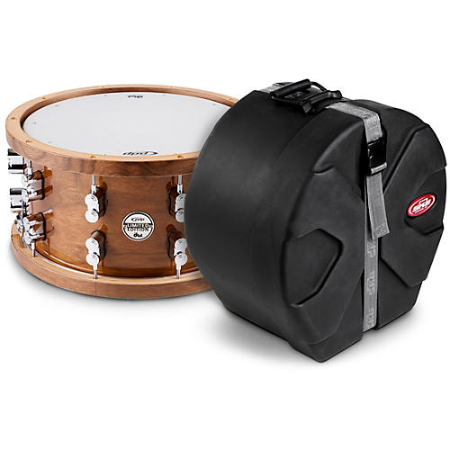 PDP Limited-Edition Dark Stain Walnut and Maple Snare With Walnut Hoops and Chrome Hardware and SKB Case