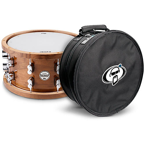 PDP by DW Limited Edition Dark Stain Walnut and Maple Snare with Walnut Hoops and Chrome Hardware and Protection Racket Case
