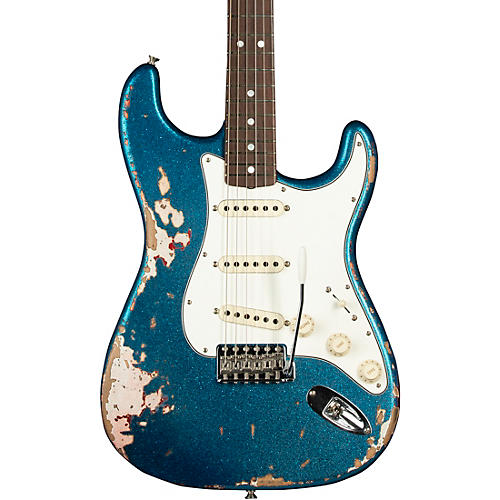 Fender Custom Shop Limited-Edition Texas Stratocaster Heavy Relic Electric Guitar Blue Flake/Candy Apple Red/Aged Olympic White