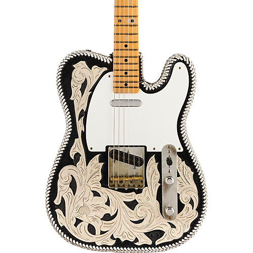 Fender Custom Shop Limited Edition Waylon Jennings Telecaster Relic Electric Guitar Black and White Tooled Leather over Butterscotch Blonde