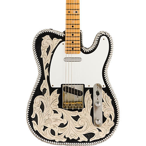 Fender Custom Shop Limited-Edition Waylon Jennings Telecaster Relic Electric Guitar Black and White Tooled Leather over Butterscotch Blonde