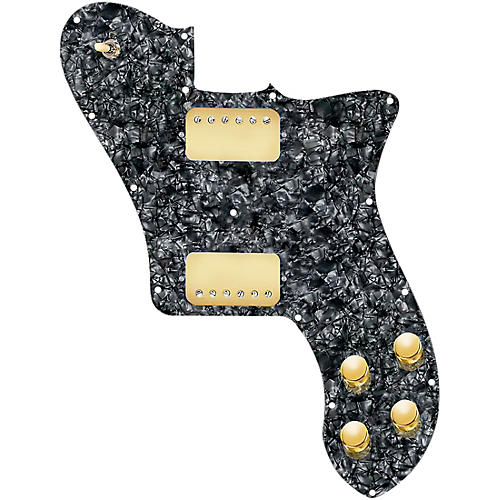 920d Custom Loaded Pickguard for '72 Deluxe Telecaster with Gold Smoothies Humbuckers Black Pearl