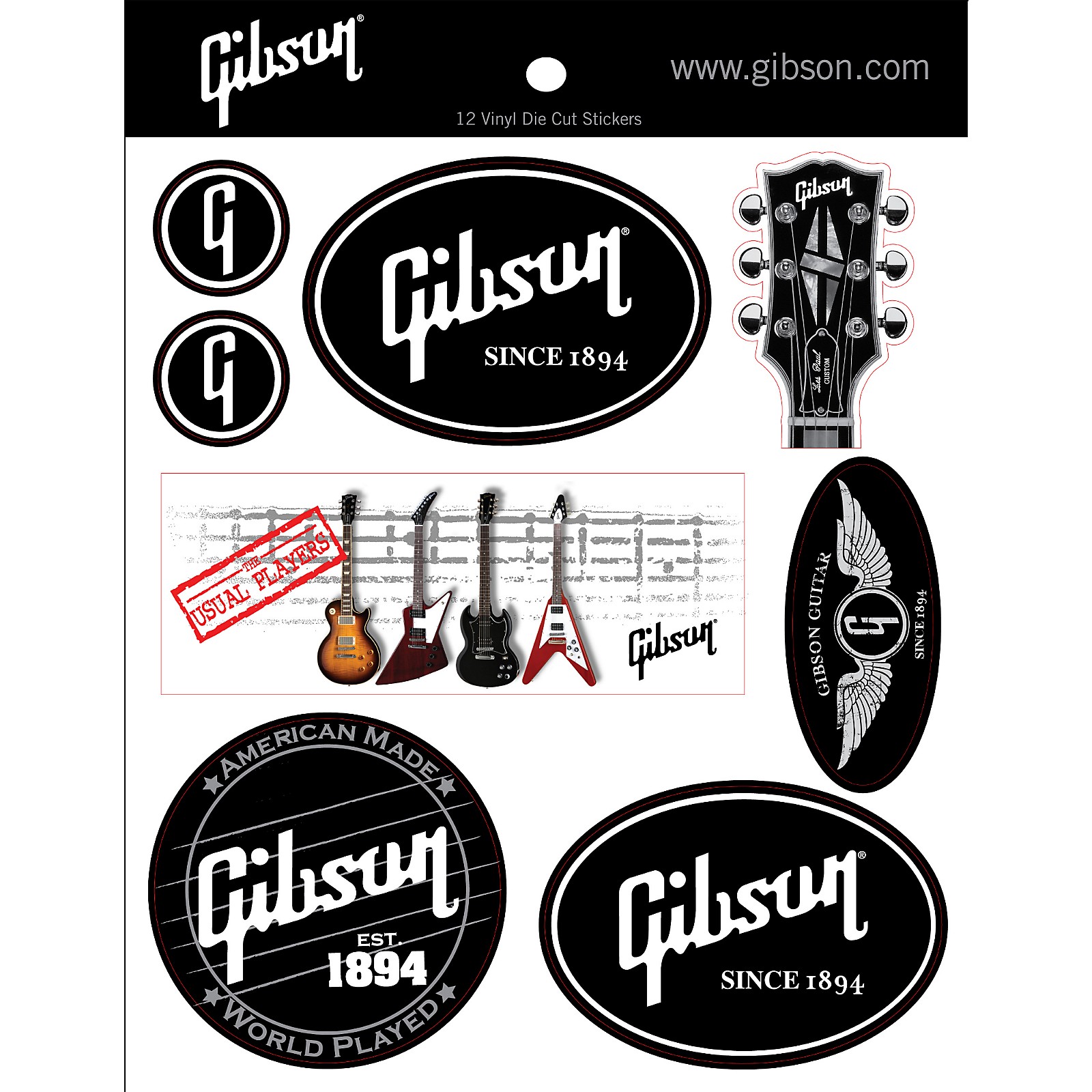 gibson logo vinyl stickers set of 12 musicians friend