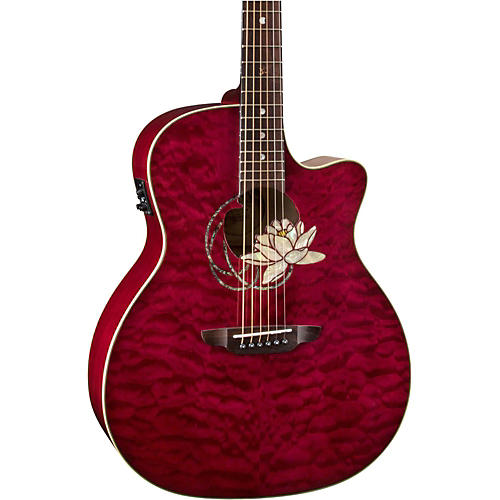 Luna Lotus Quilted Maple Acoustic-Electric Guitar Transparent Shiraz