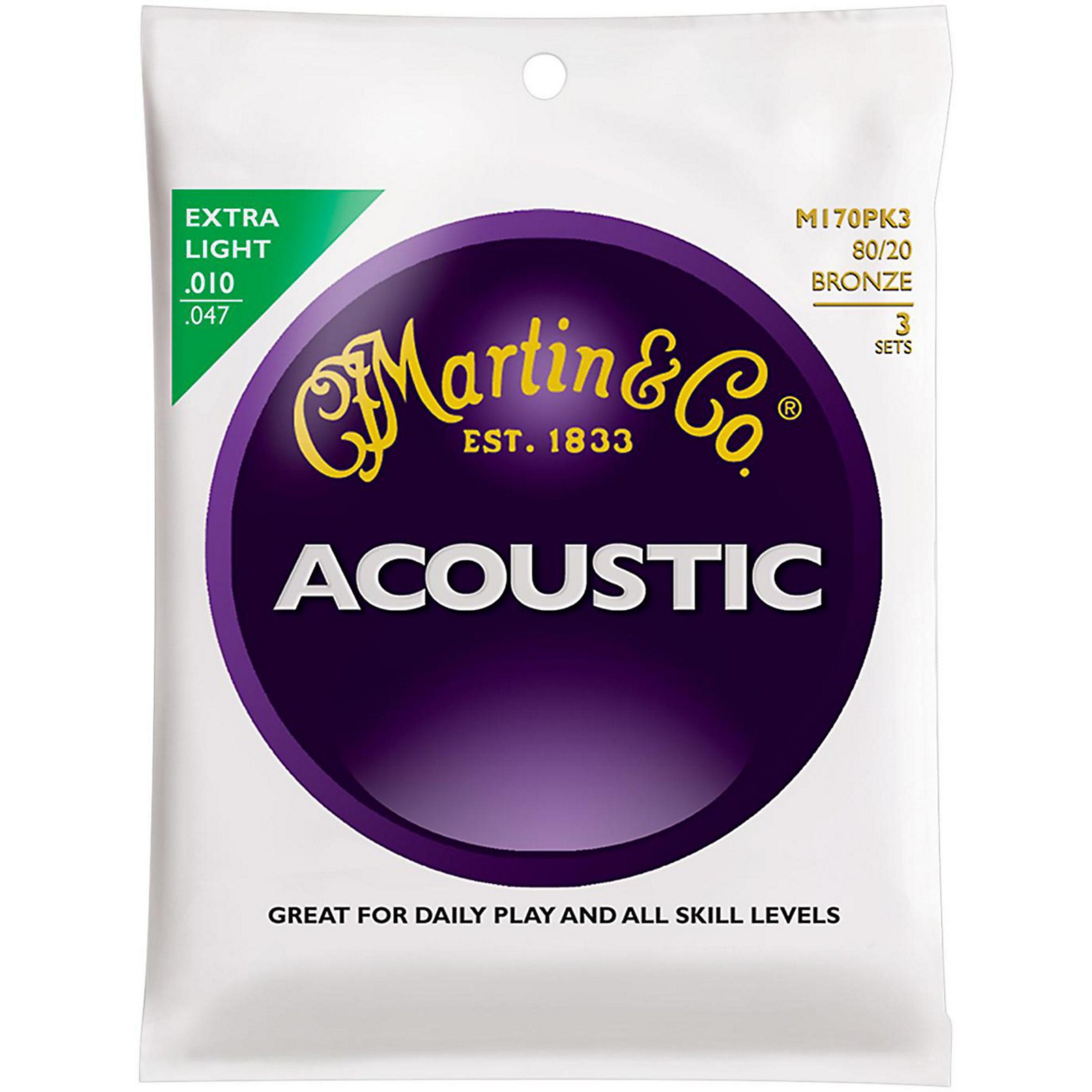 Martin M170 80/20 Bronze Extra Light 3Pack Acoustic Guitar Strings